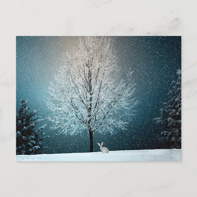 Carte Postale Arbre d'hiver époustouflant - Complet avec lapin ! (Devant)