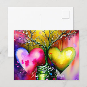 Carte Postale Arbre en pot et valentin coeurs