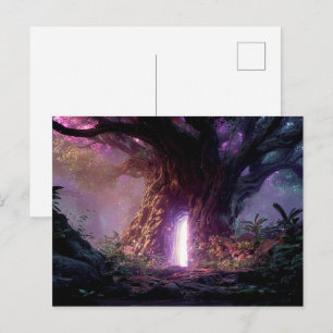 Carte Postale Arbre Enchanté Surréaliste Avec Portail Lumineux