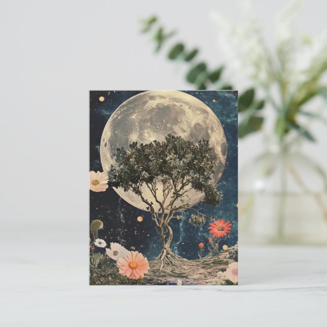 Carte Postale Arbre et fleurs de la lune (Debout devant)