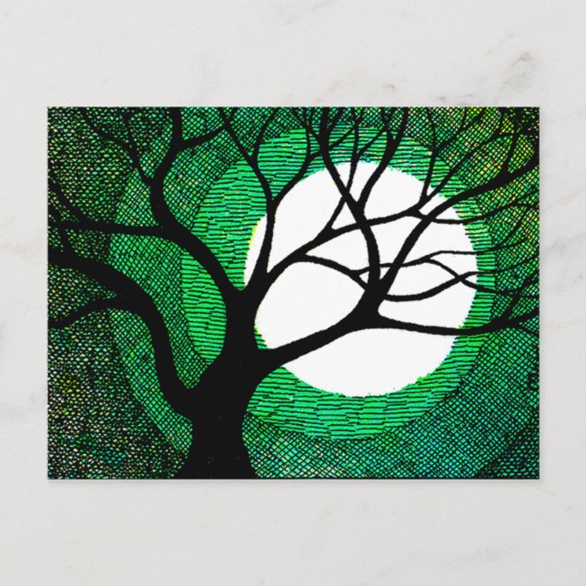 Carte Postale Arbre et Lune - Vert (Devant)