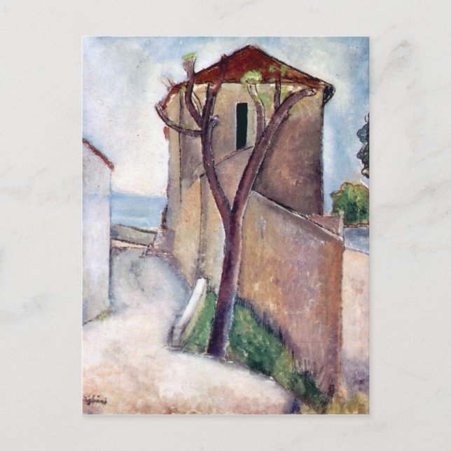Carte Postale Arbre et maison par Amedeo Modigliani (Devant)