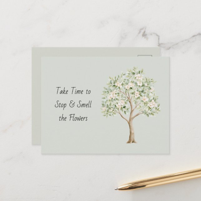 Carte Postale Arbre Fleurissant Vert Clair (Devant/Arrière en situation)