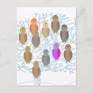 Carte postale - Arbre généalogique de hiboux
