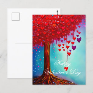 Carte Postale Arbre lumineux de coeurs valentin