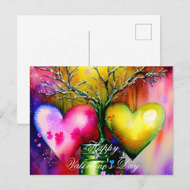 Carte Postale Arbre pointillé et coeur valentin (Devant / Derrière)