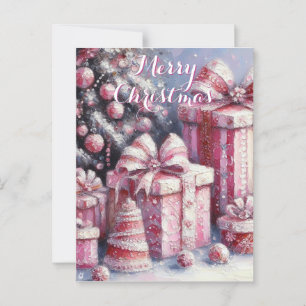 Carte Postale Arbre rose et présente Noël personnalisé