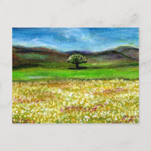 CARTE POSTALE ARBRE SOLITAIRE DANS LE CHAMP DE FLEURS JAUNES, TO