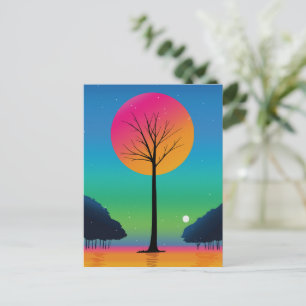 Carte Postale Arbre Vivant Sous un Ciel de Arc-en-Ciel Cosmique
