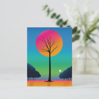 Carte Postale Arbre Vivant Sous un Ciel de Ciel en Arc-en-ciel C