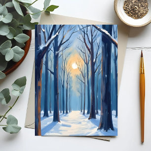 Carte Postale Arbres aquarelle de la forêt d'hiver