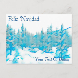 Carte Postale Arbres bleus enneigés - Feliz Navidad