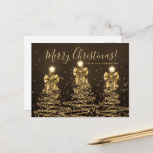 Carte Postale Arbres de Noël élégants de vacances en or avec rub