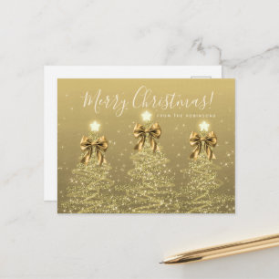 Carte Postale Arbres de Noël élégants de vacances en or avec rub