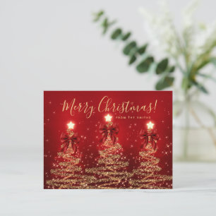 Carte Postale Arbres de Noël élégants vacances or rouge avec rub