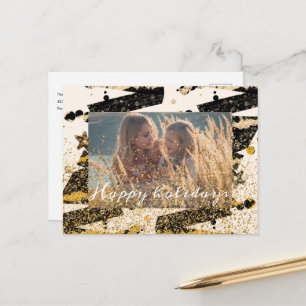 Carte Postale arbres de Noël personnalisés photo style or noir