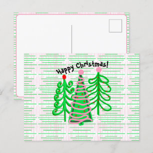 Carte Postale Arbres de Noël rose vert