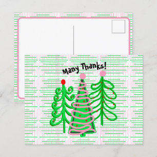 Carte Postale Arbres de Noël verts roses Merci