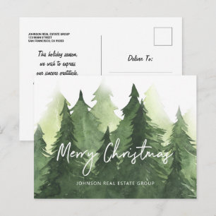 Carte Postale Arbres de pin aquarelle Joyeux Noël d'affaires