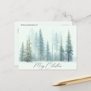 Carte Postale Arbres enneigés à l'aquarelle Noël personnalisé