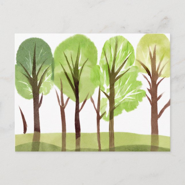 Carte Postale Arbres et branches d'arbre à l'aquarelle abstraite (Devant)