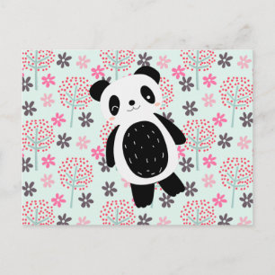 Carte Postale Arbres, fleurs et ours de panda