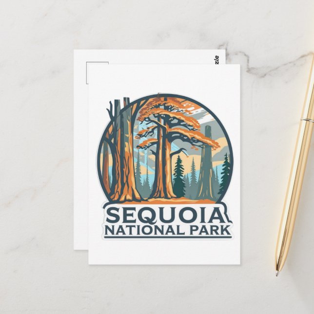 Carte Postale Arbres géants de Séquoia du parc national de Séquo (Devant/Arrière en situation)