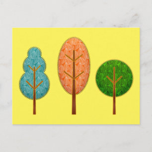 Carte Postale Arbres verts Turquoises oranges avec pointes Jaune