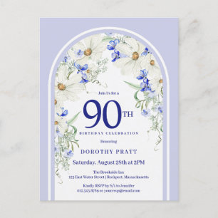 Carte Postale Arc Bohème Floral Blanc Bleu pour 90e Anniversaire