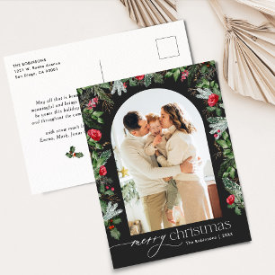 Carte Postale Arc botanique gris chic Noël 1 Fête de la photo