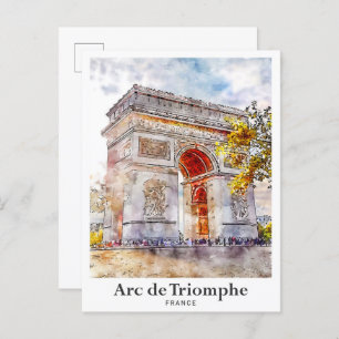 Carte Postale Arc de Triomphe France Art Aquarelle Sketch