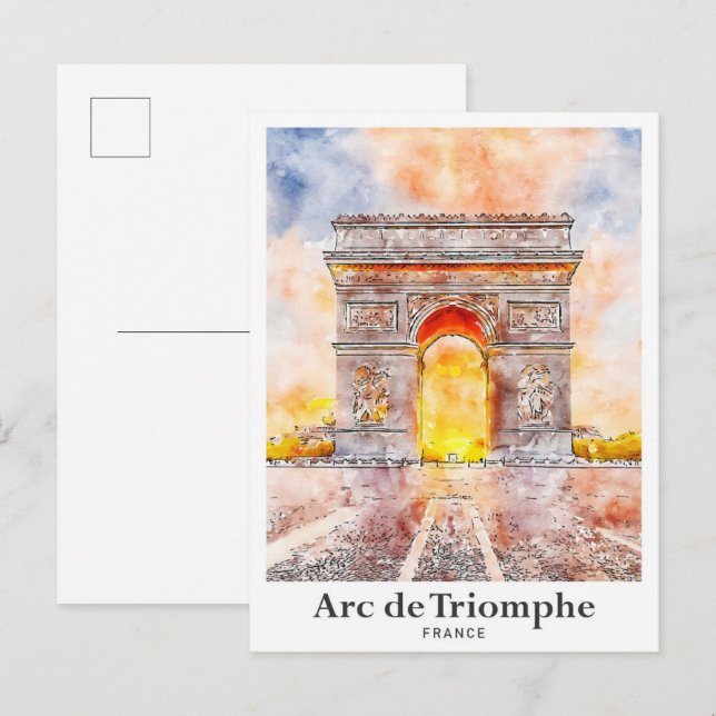 Carte Postale Arc de Triomphe Paris France Aquarelle (Devant / Derrière)