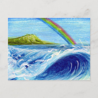 Carte Postale Arc-en-ciel au-dessus de Daimond Head et Wave