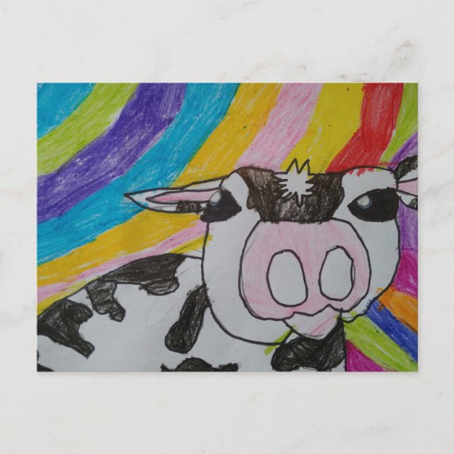 Carte Postale Arc en ciel avec une vache Holstein (Devant)
