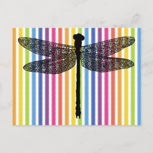 Carte Postale Arc-en-ciel bandes libellule Bogue Insect Silhouet