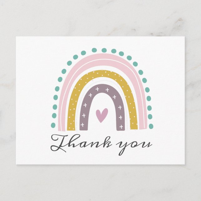Carte Postale Arc-en-ciel, Boho, Rose, Sarcelle, Cœurs, Or Viole (Devant)