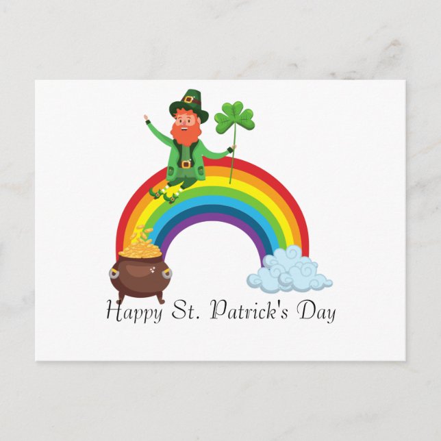 Carte Postale Arc-en-ciel de St. Patrick |Happy Shamrock Whimsic (Devant)