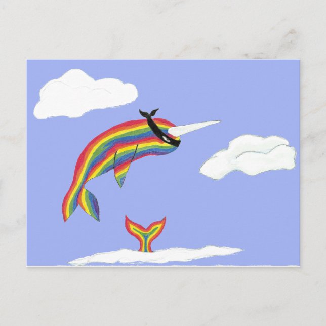 Carte Postale Arc-en-ciel Ninja Narwhal qui vole (Devant)