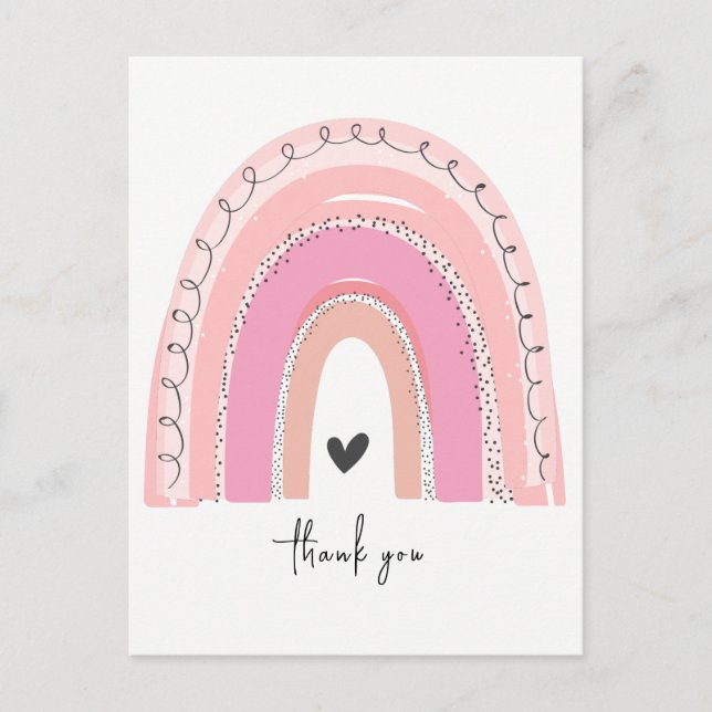 Carte postale arc-en-ciel pastel rose Merci (Devant)