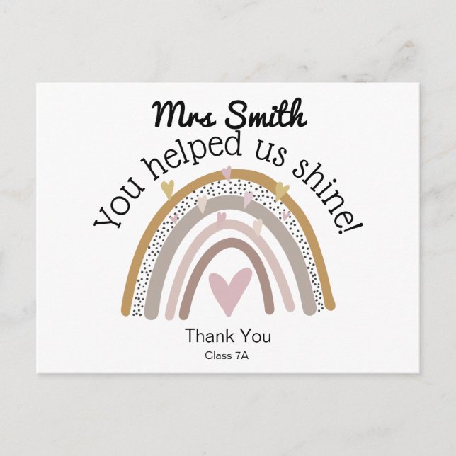 Carte Postale Arc-en-ciel pour cadeau de remerciement à l'enseig (Devant)