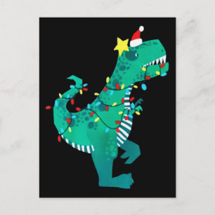 Carte Postale Arc-en-ciel vert Dinosaure Rugit Noël Hiver