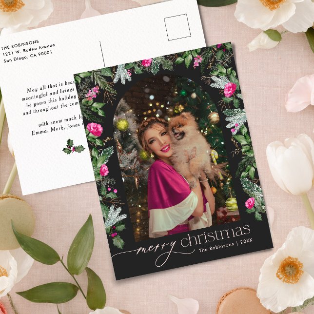 Carte Postale Arc vert rose foncé Chic Arc Photo Noël (Créateur téléchargé)