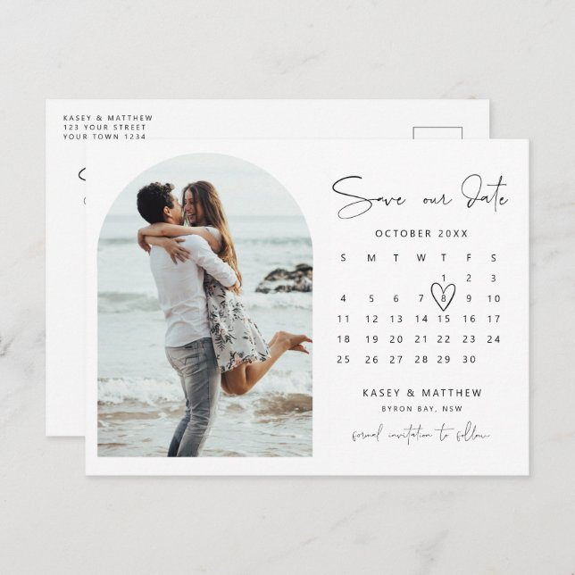 Carte Postale Arch calendrier photo Enregistrer la date Invitati (Devant / Derrière)