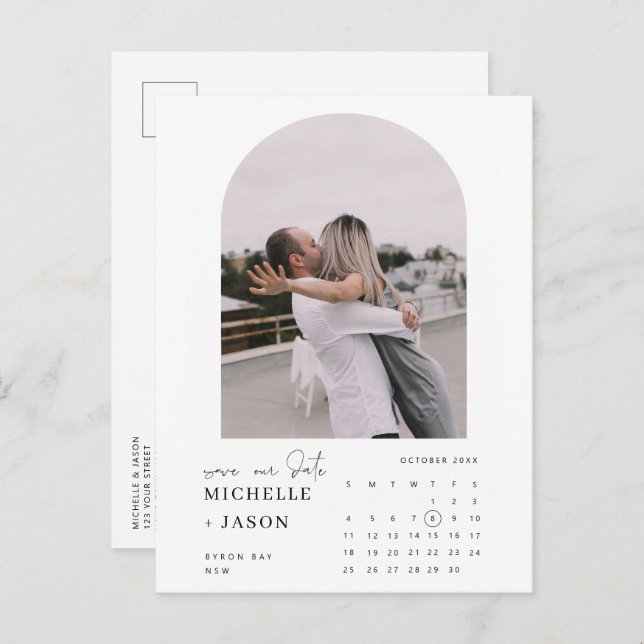 Carte Postale Arch calendrier photo Enregistrer la date Invitati (Devant / Derrière)