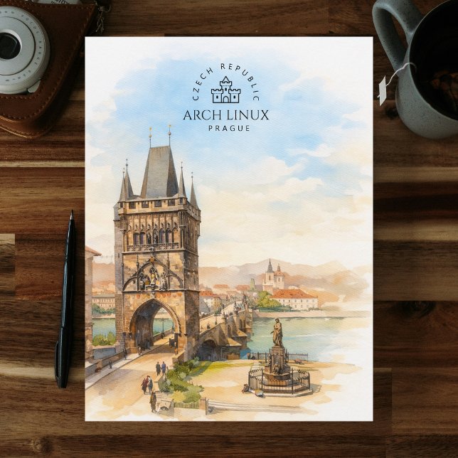 Carte Postale Arch Linux, Prague, République tchèque  | Aquarell (Arch Linux, Prague, Czech Republic | Watercolor Postcard)