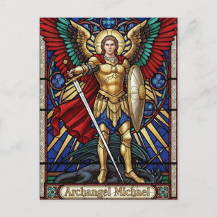 Carte Postale Archange Michel - Ange Coloré en Verre Cathédrale