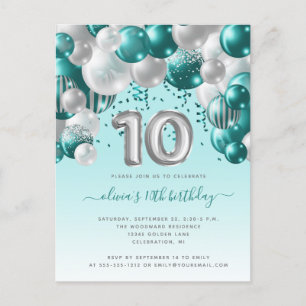Carte Postale Arche de ballons sarcelle argent 10e anniversaire