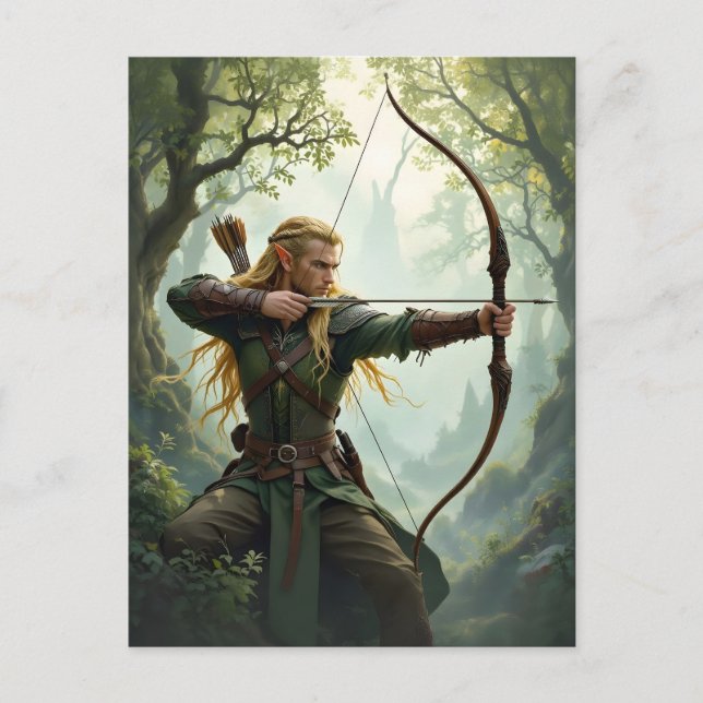 Carte Postale Archer elfe du royaume des bois (Devant)