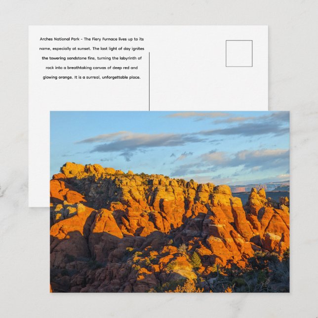 Carte Postale Arches Parc National Foyer de feu au coucher du so (Devant / Derrière)