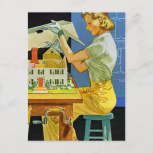 Carte Postale Architecte vintage Maison Miniature Plan